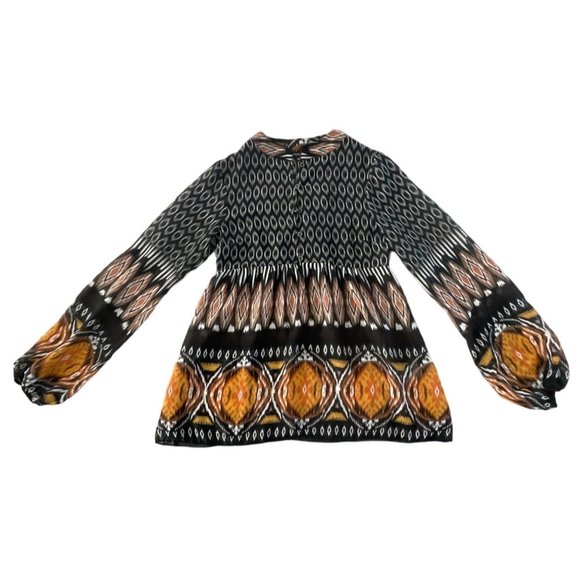 Patrizia Pepe Peplum Blouse‎ Button Flowy Boho Size IT 42 US 6 Black White Gold - Picture 1 of 11